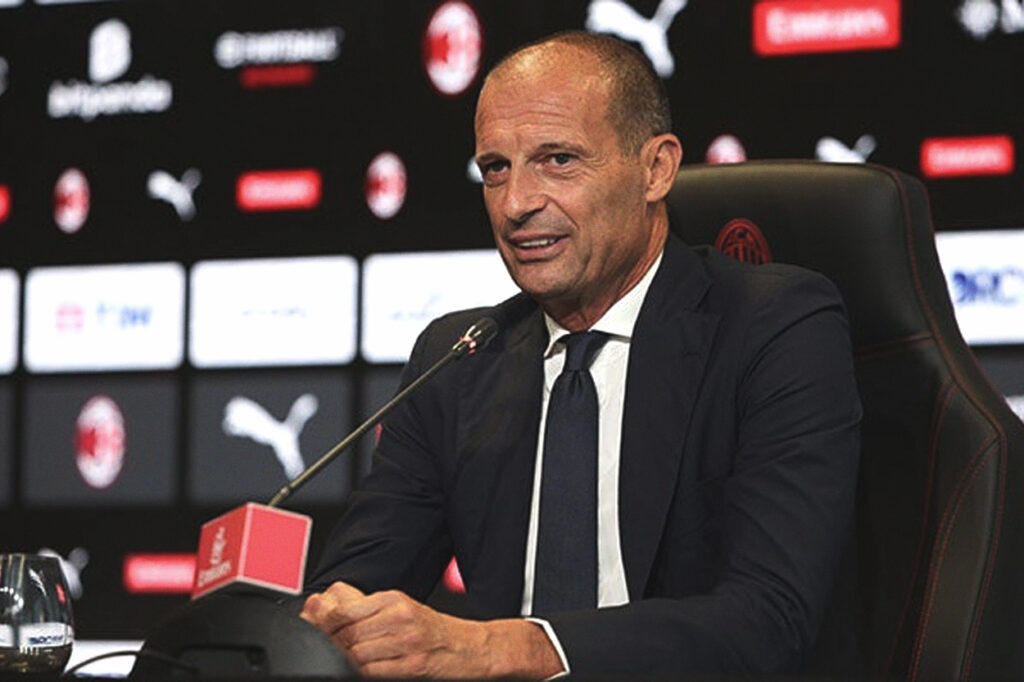 Allegri in conferenza stampa con il Milan