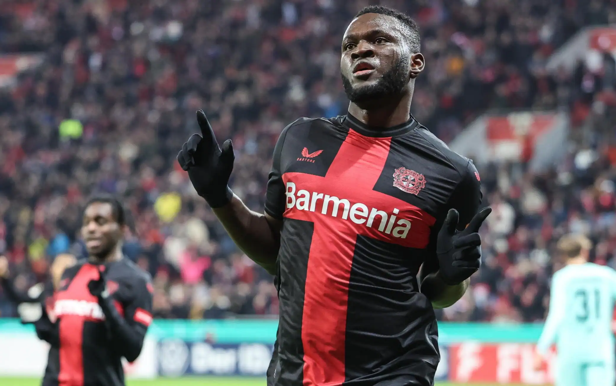 Boniface con la maglia del Bayer Leverkusen