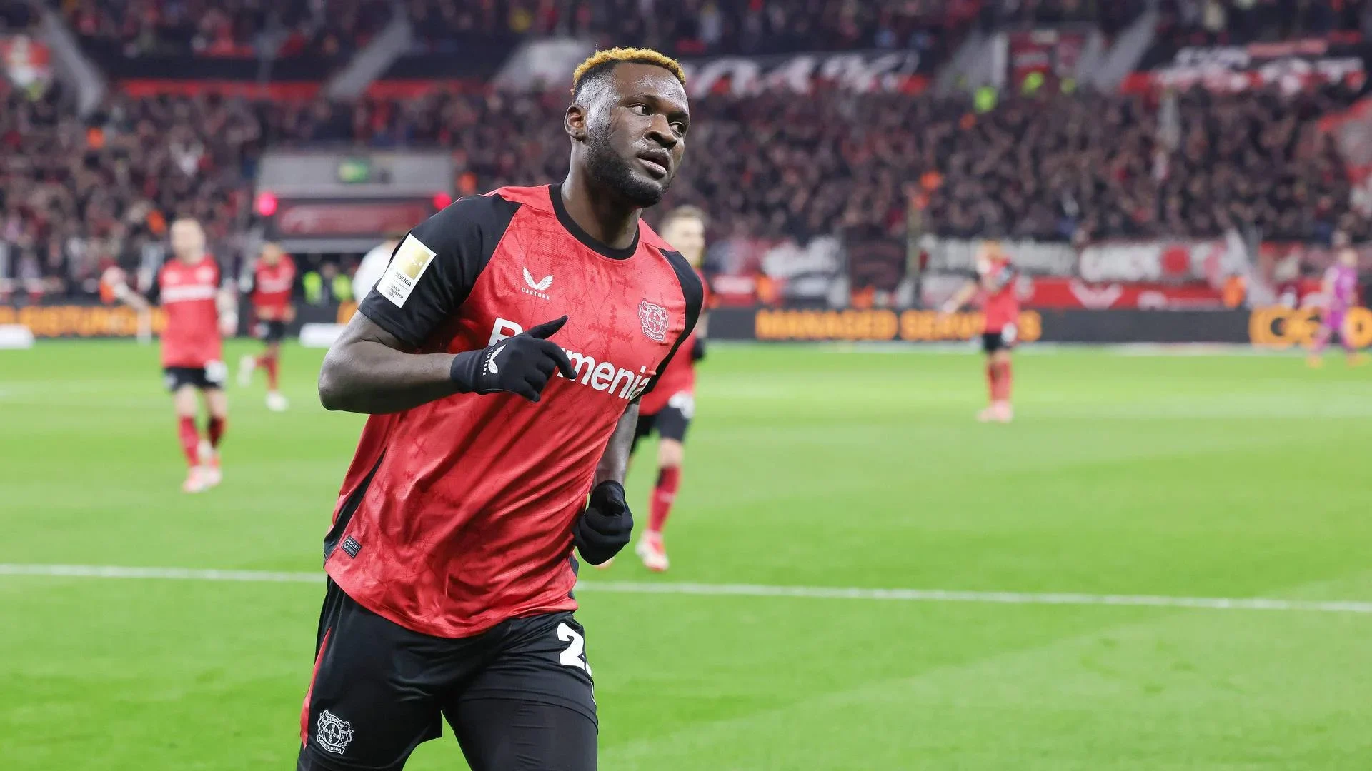 Boniface con la maglia del Bayer Leverkusen